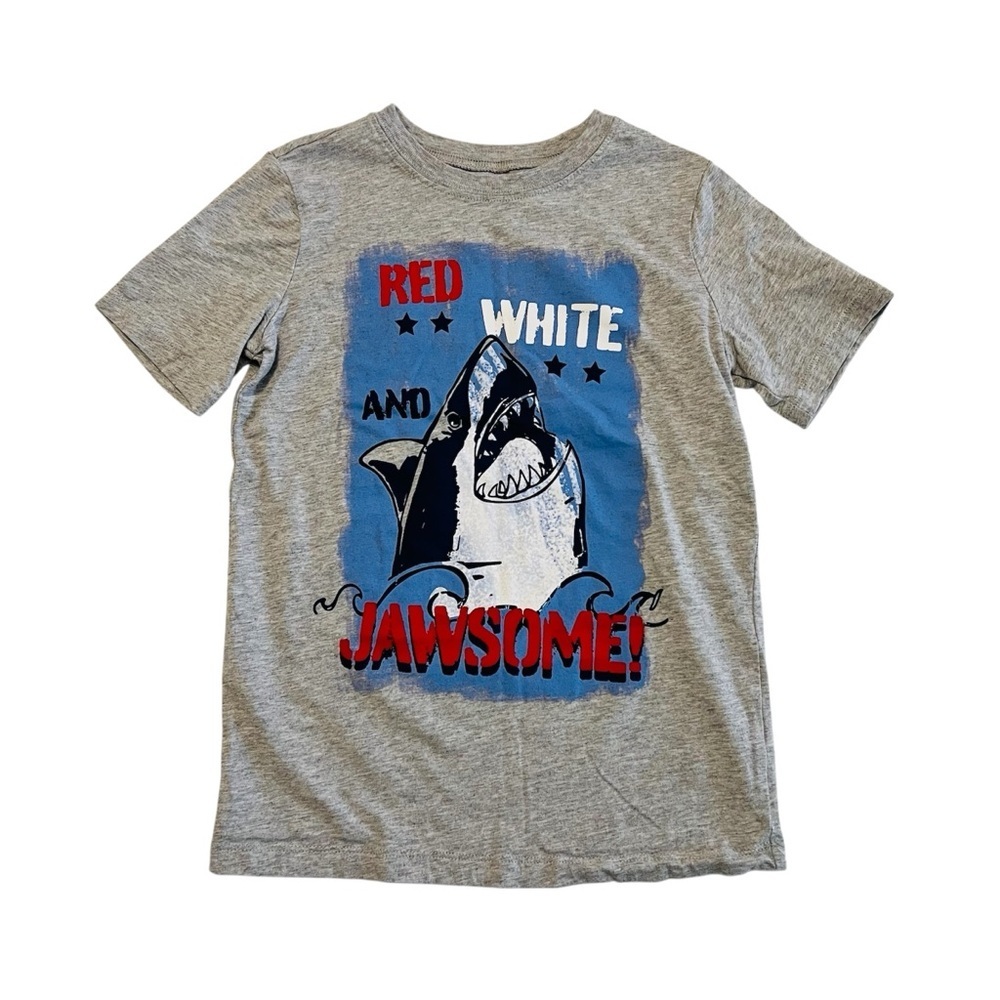 OshKosh B'gosh Gray and Blue Short Sleeve Tee with Shark Graphic Design